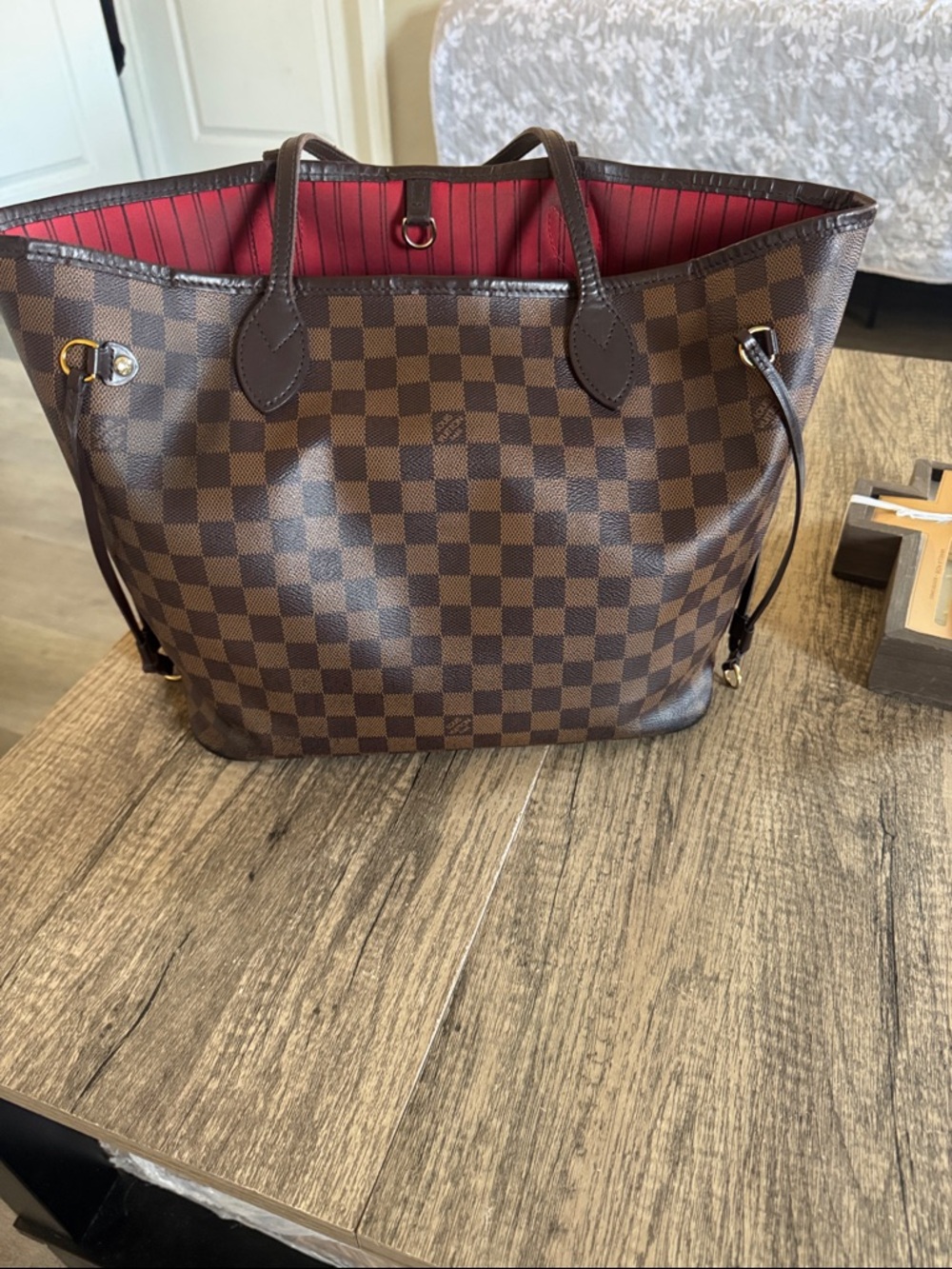 Louis Vuitton Brown Damier Ebene Tote with Pink Interior